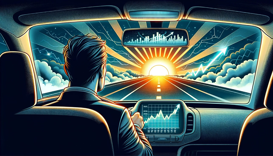 Kuva 3. Katse horisonttiin tiedon avulla navigoiden. Kuvalähde: OpenAI DALL-E, luotu toukokuussa 2024.