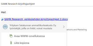 Kuva OneDrive-linkistä sähköpostissa.