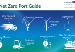 Cover of the Net Zero Port Guide, illustrating key port decarbonization themes with icons.